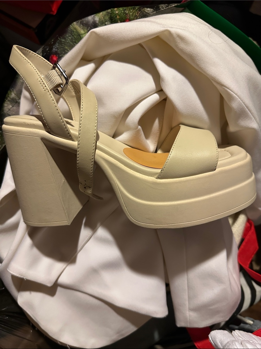 Aldo Cream Platform Block Heel Sandals